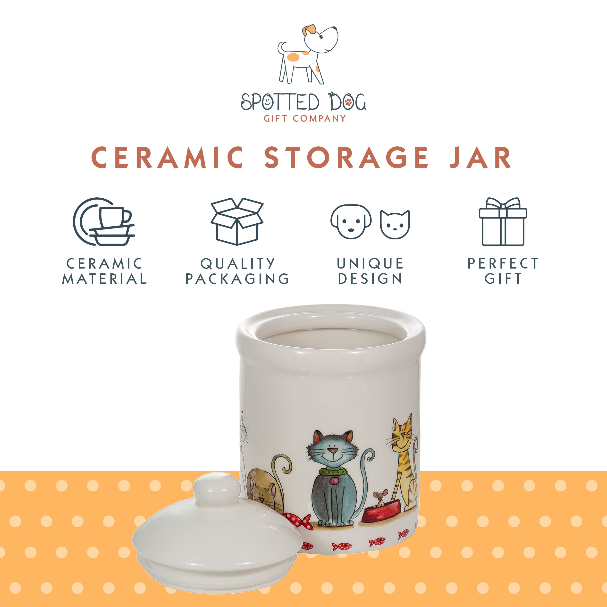 SPOTTED DOG GIFT COMPANY cat jar on countertop; versatile storage for coffee, tea, and sugar.