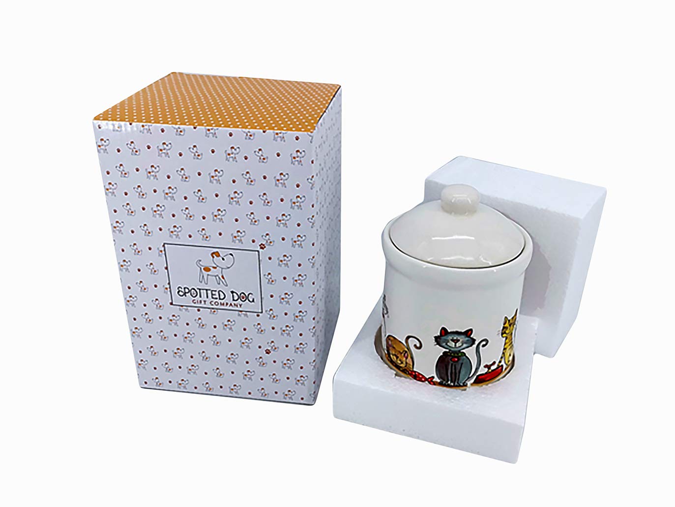 SPOTTED DOG GIFT COMPANY cat jar showcases whimsical tabby design.