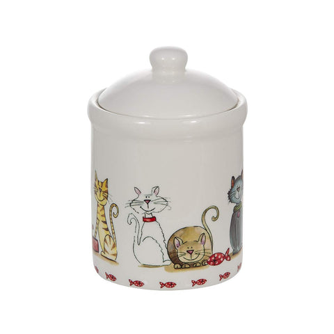 SPOTTED DOG GIFT COMPANY cat jar stores sugar and dry ingredients neatly.