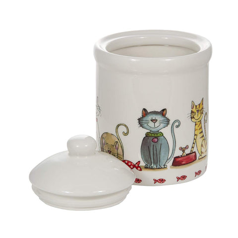 SPOTTED DOG GIFT COMPANY cat jar holds kitten treats with easy access.