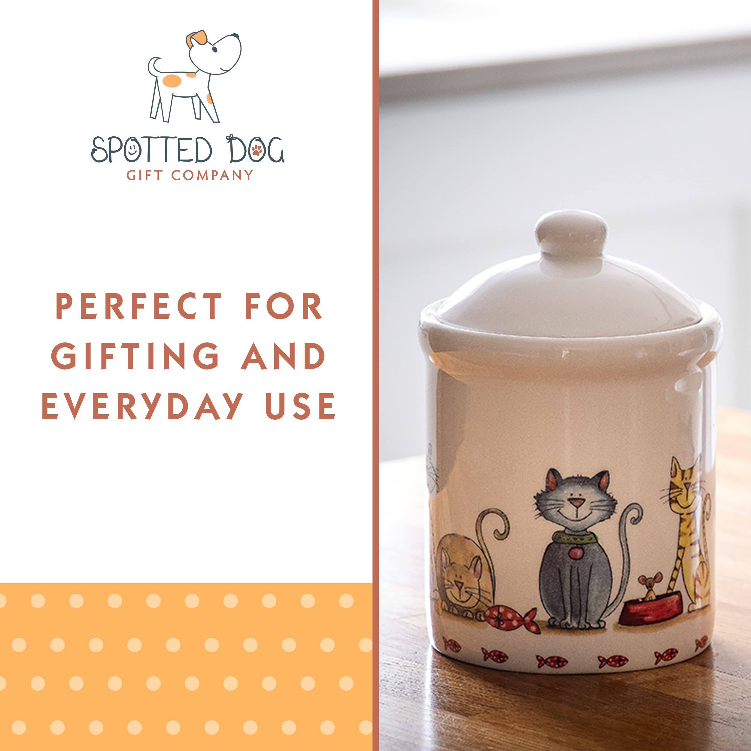 SPOTTED DOG GIFT COMPANY cat jar fits kitchen decor while staying functional.