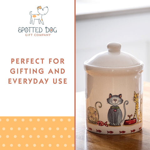 SPOTTED DOG GIFT COMPANY cat jar fits kitchen decor while staying functional.