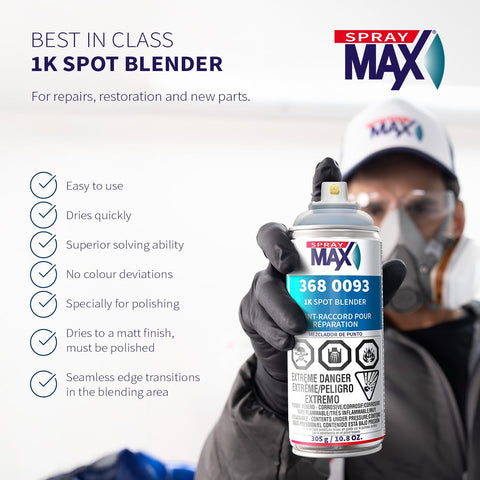 SprayMax 1K Spot Blender Clear demonstrates smooth edge blend at the repair.