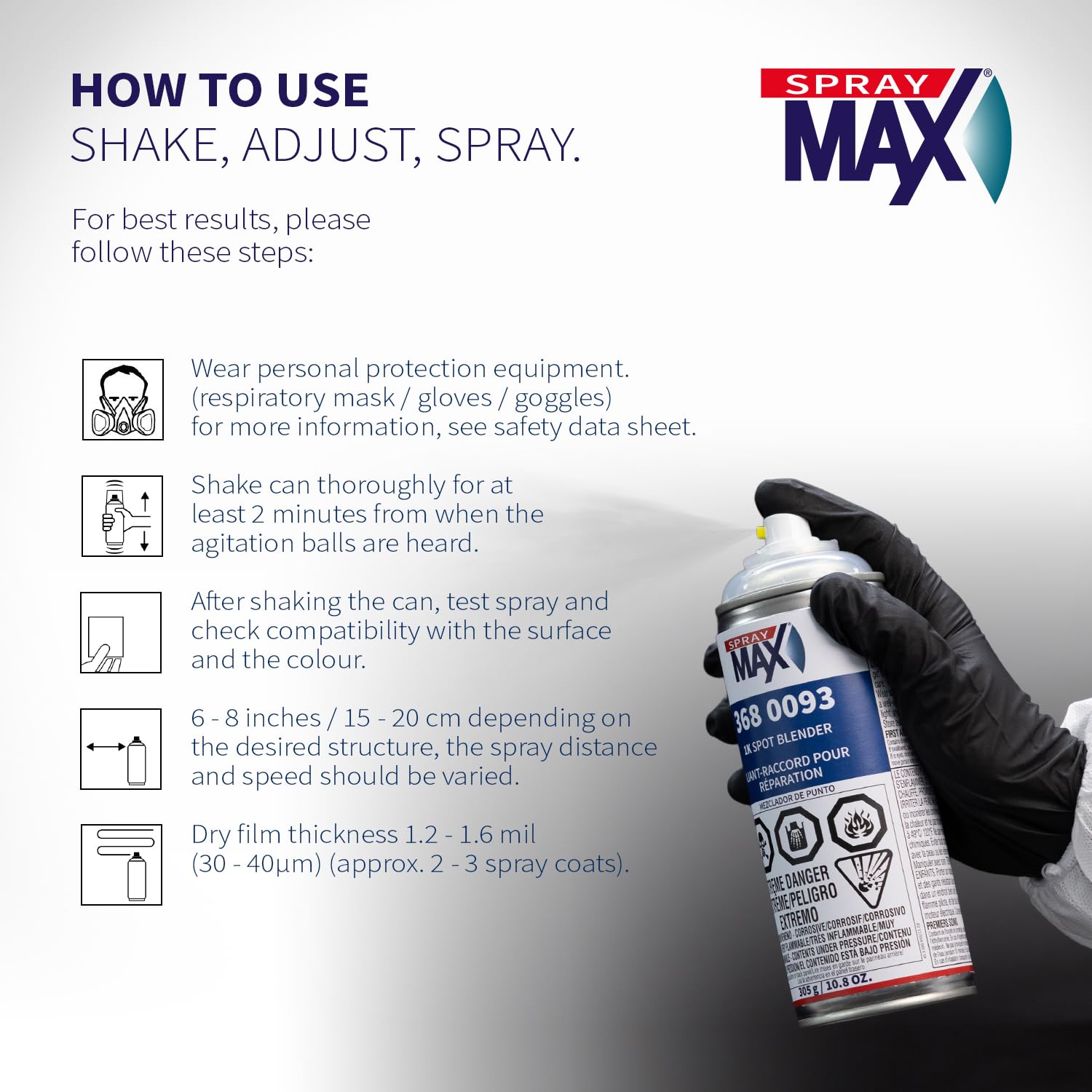 SprayMax 1K Spot Blender Clear shows quick-dry performance on fresh coats.