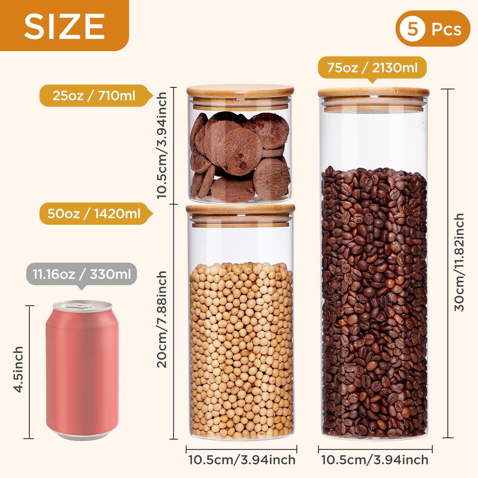 Spreccio airtight bamboo lids seal glass jars to keep contents fresh.