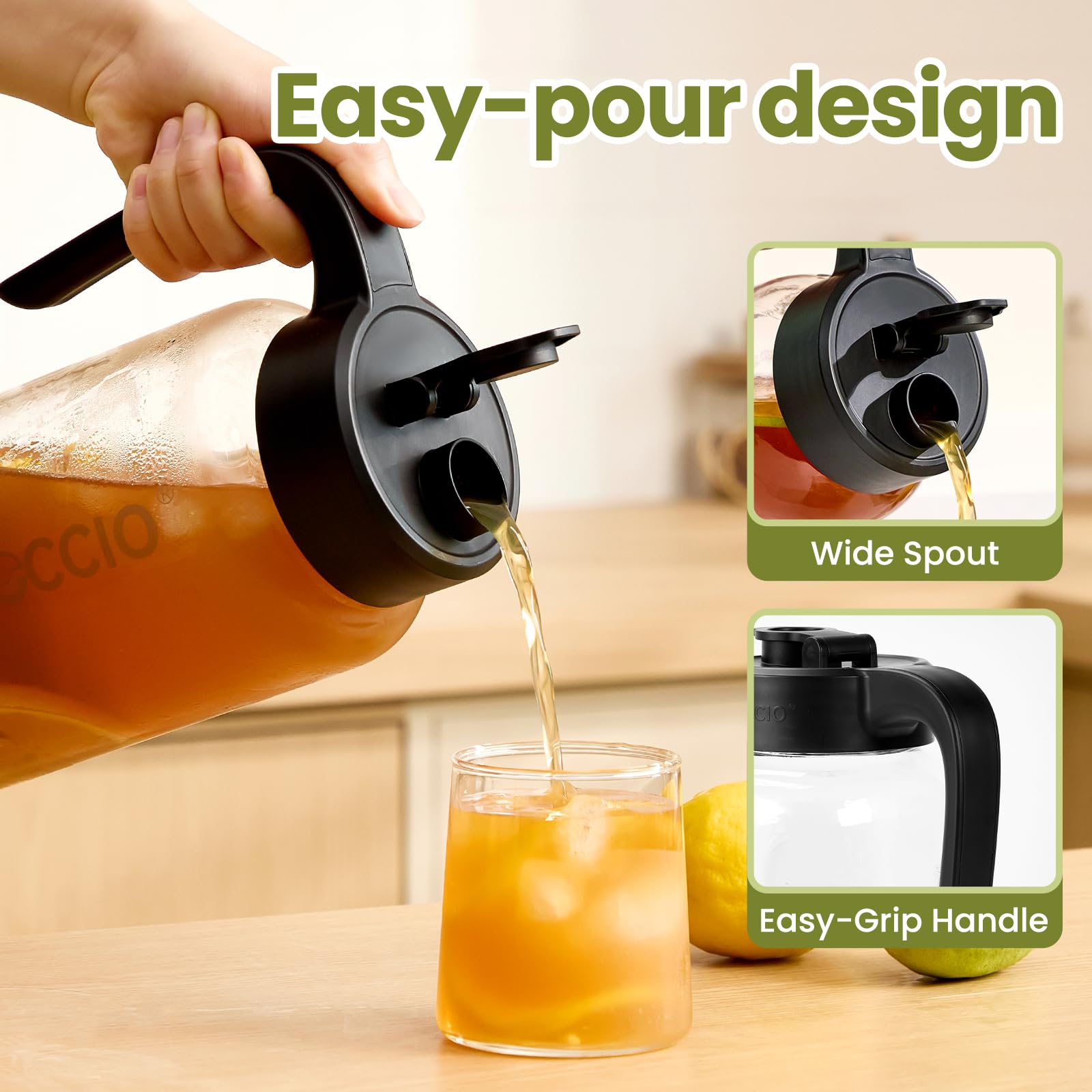 Spreccio dishwasher-safe glass pitcher cleans quickly and resists stains.