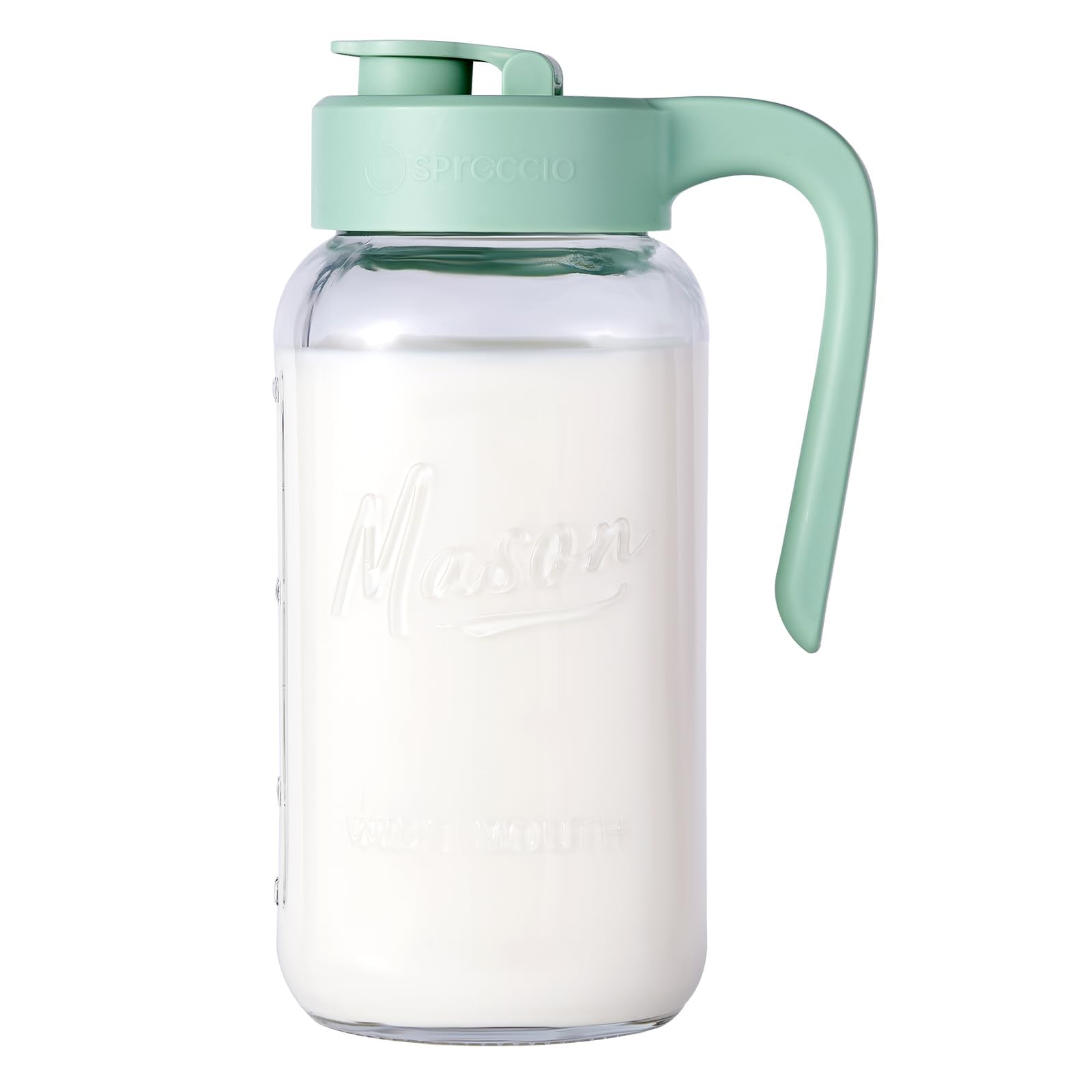 Spreccio Mason Jar Pitcher with airtight seal for mess-free storage.