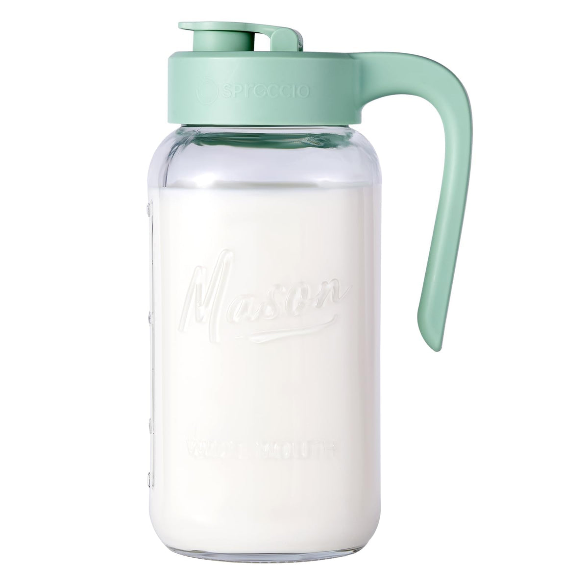 Spreccio Mason Jar Pitcher with airtight seal for mess-free storage.