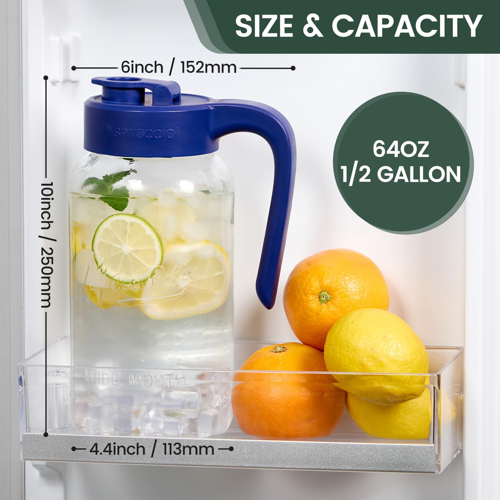 Spreccio Mason Jar Pitcher thick glass body for durable daily use.