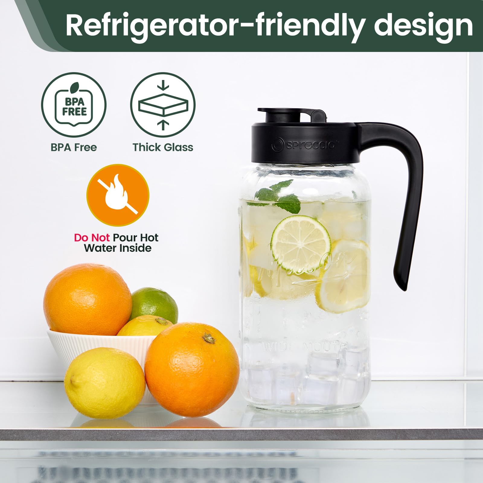 Heavy-duty soda-lime glass body of Spreccio pitcher for daily use