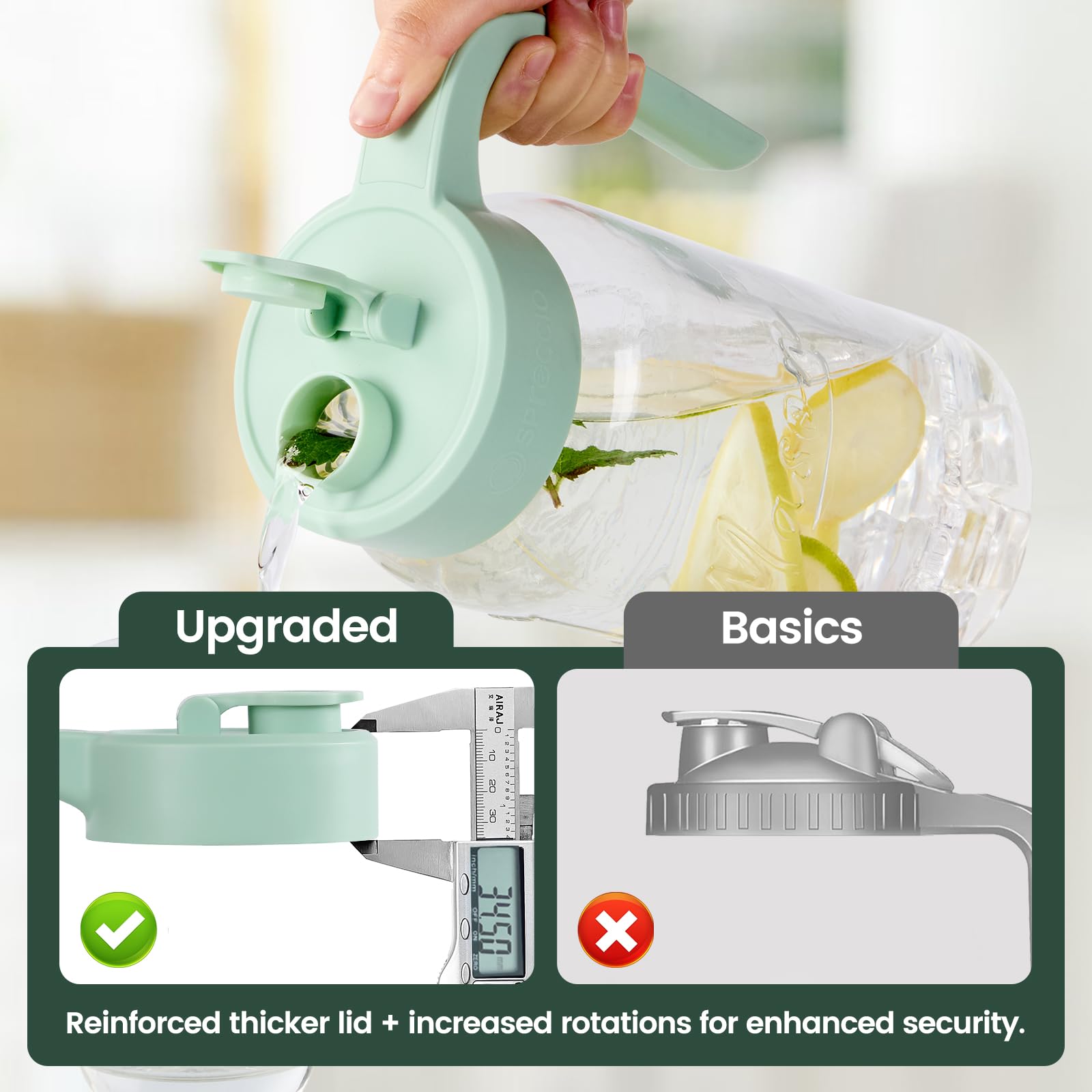 Spreccio Mason Jar Pitcher non-slip handle for steady pouring.