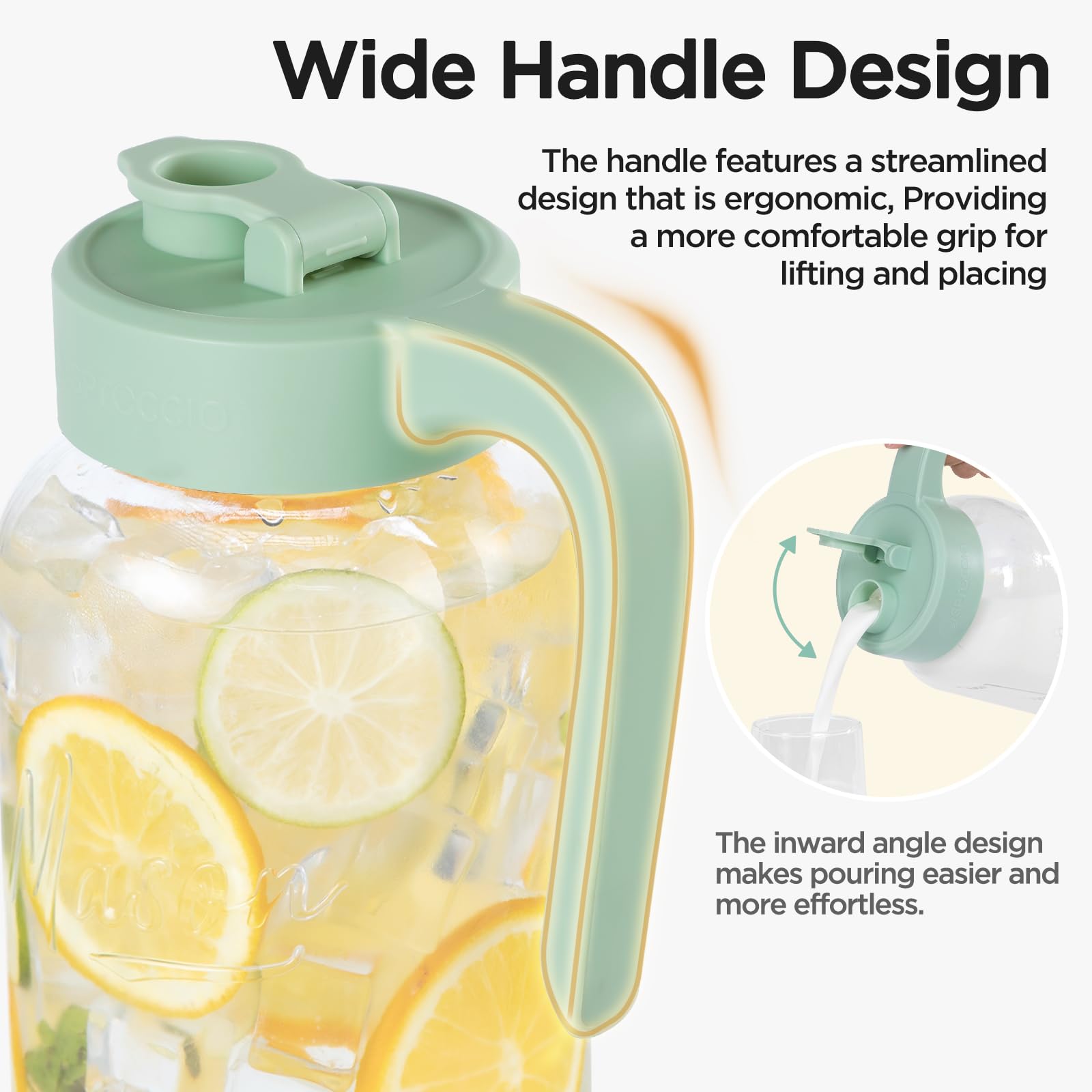 Spreccio Mason Jar Pitcher wide-mouth pour spout for easy controlled pouring.