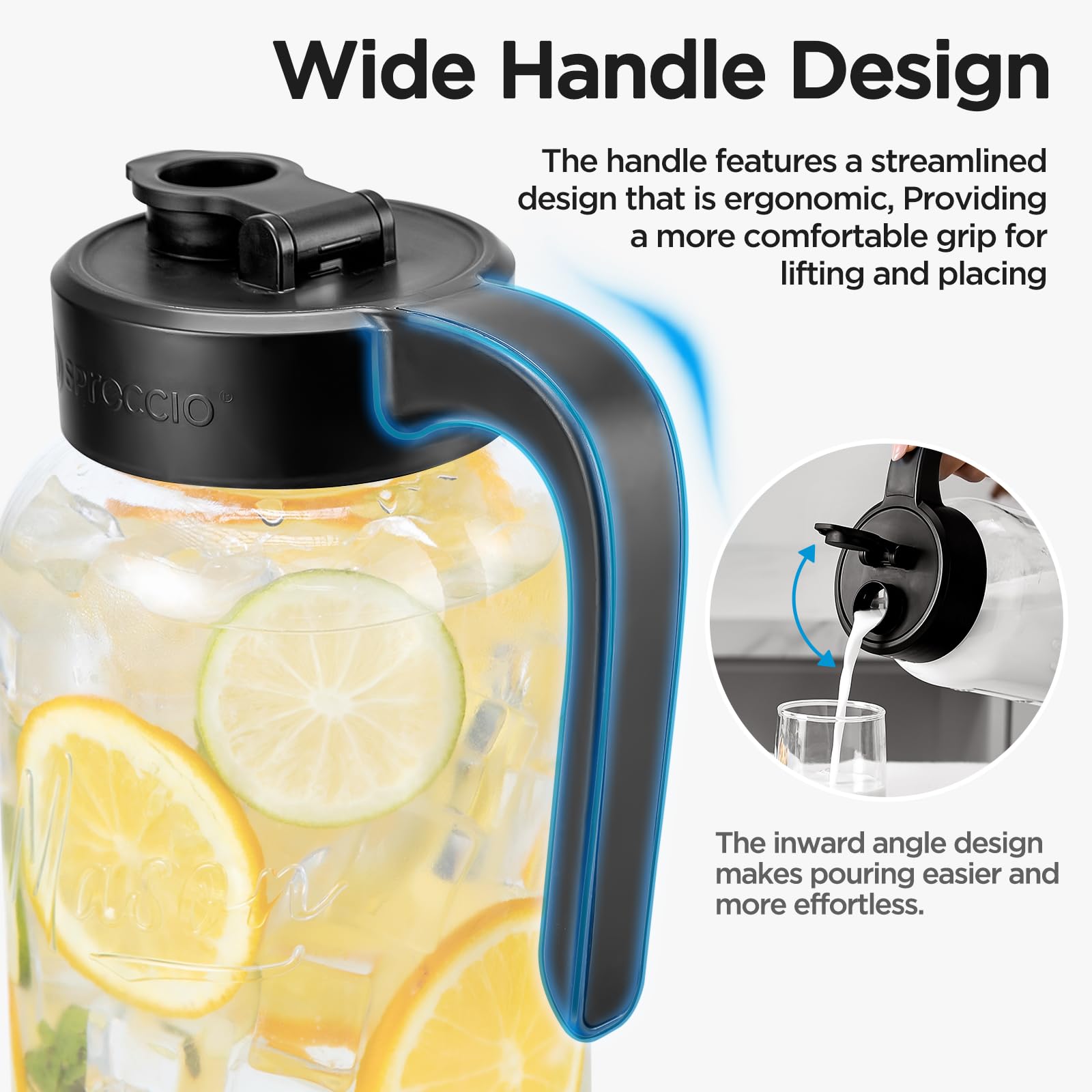 Wide-mouth Spreccio pitcher for easy filling and cleaning