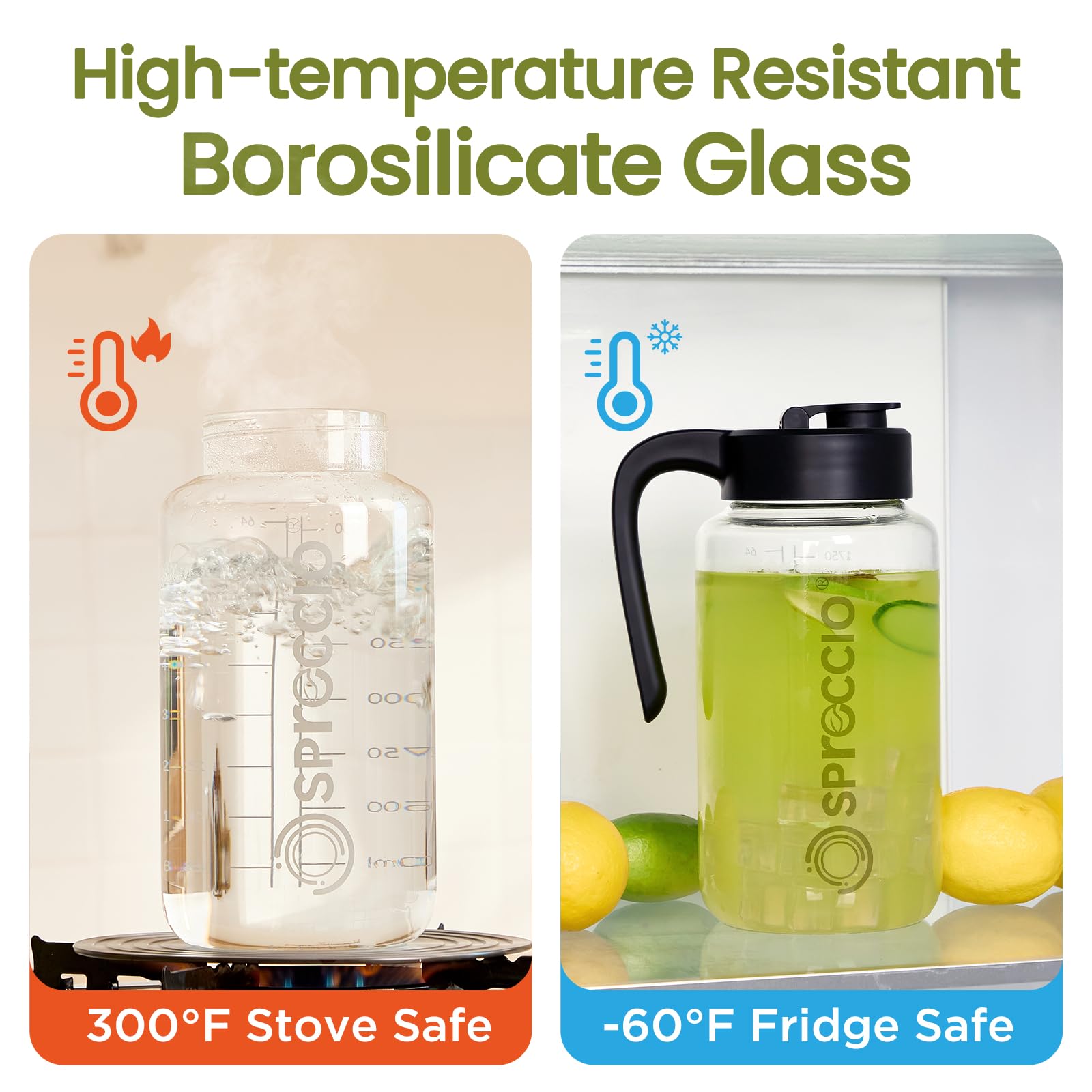 Spreccio pitcher ergonomic handle enables easy pouring even when full.