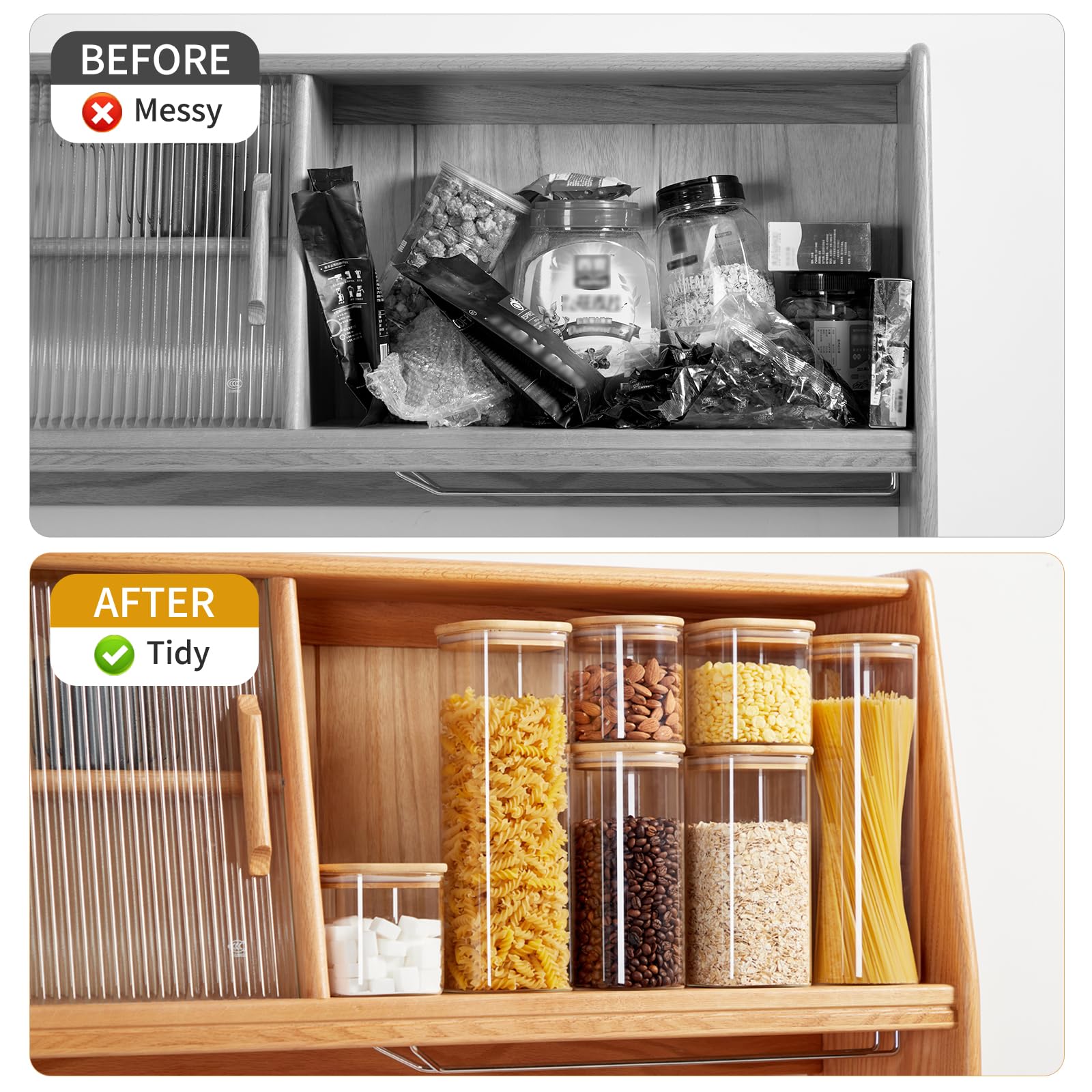 Spreccio glass jars with bamboo lids ideal for spices and small items.