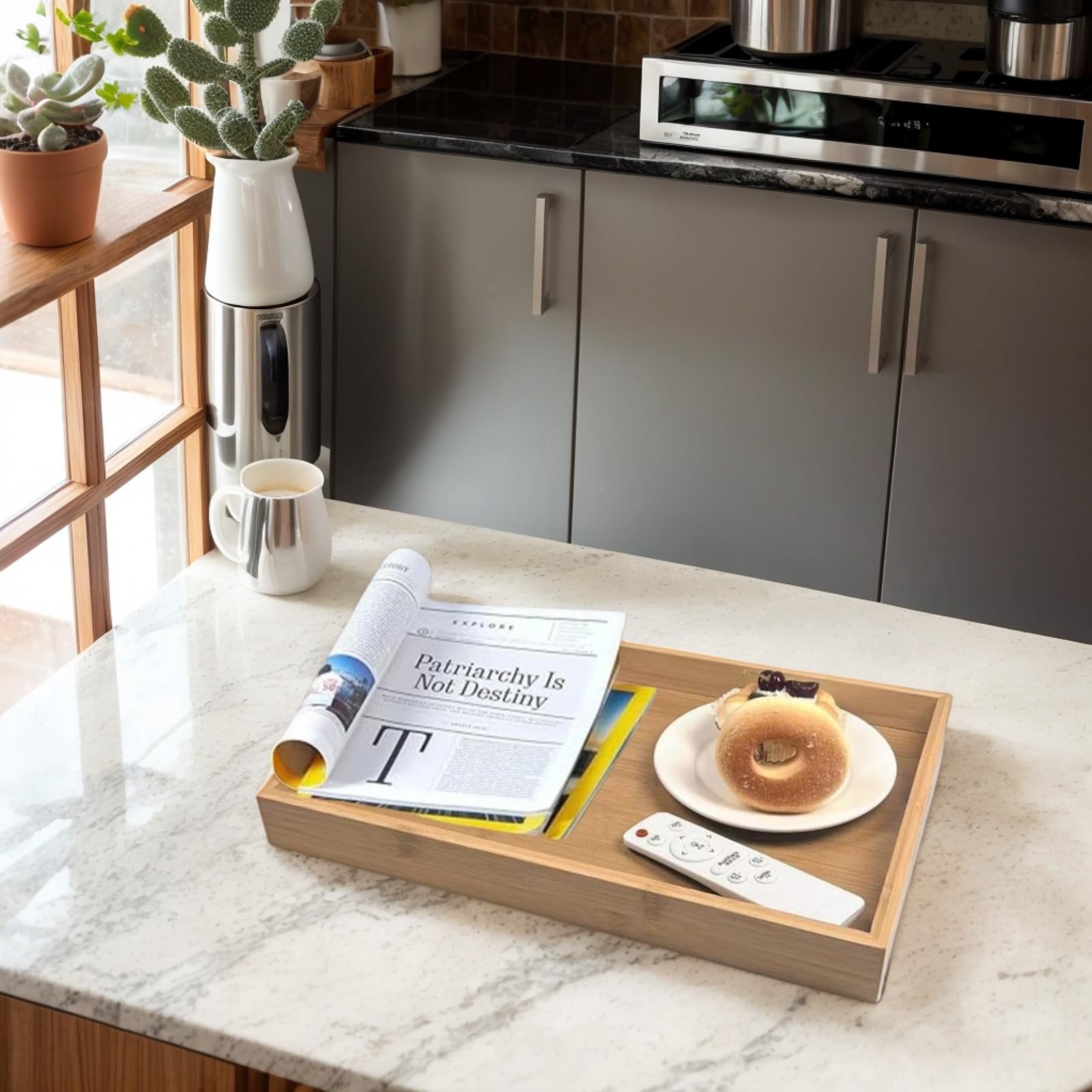 Sprieny 38x26 cm tray fits typical breakfast, lunch, or snack portions.