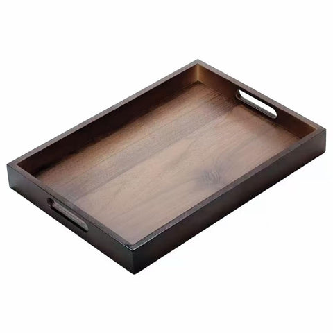Spriieny bamboo tray top view shows smooth surface and black walnut finish for elegant serving.