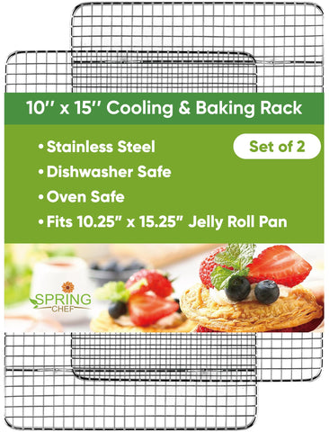 Spring Chef cooling rack on jelly roll pan showing air flow and stability