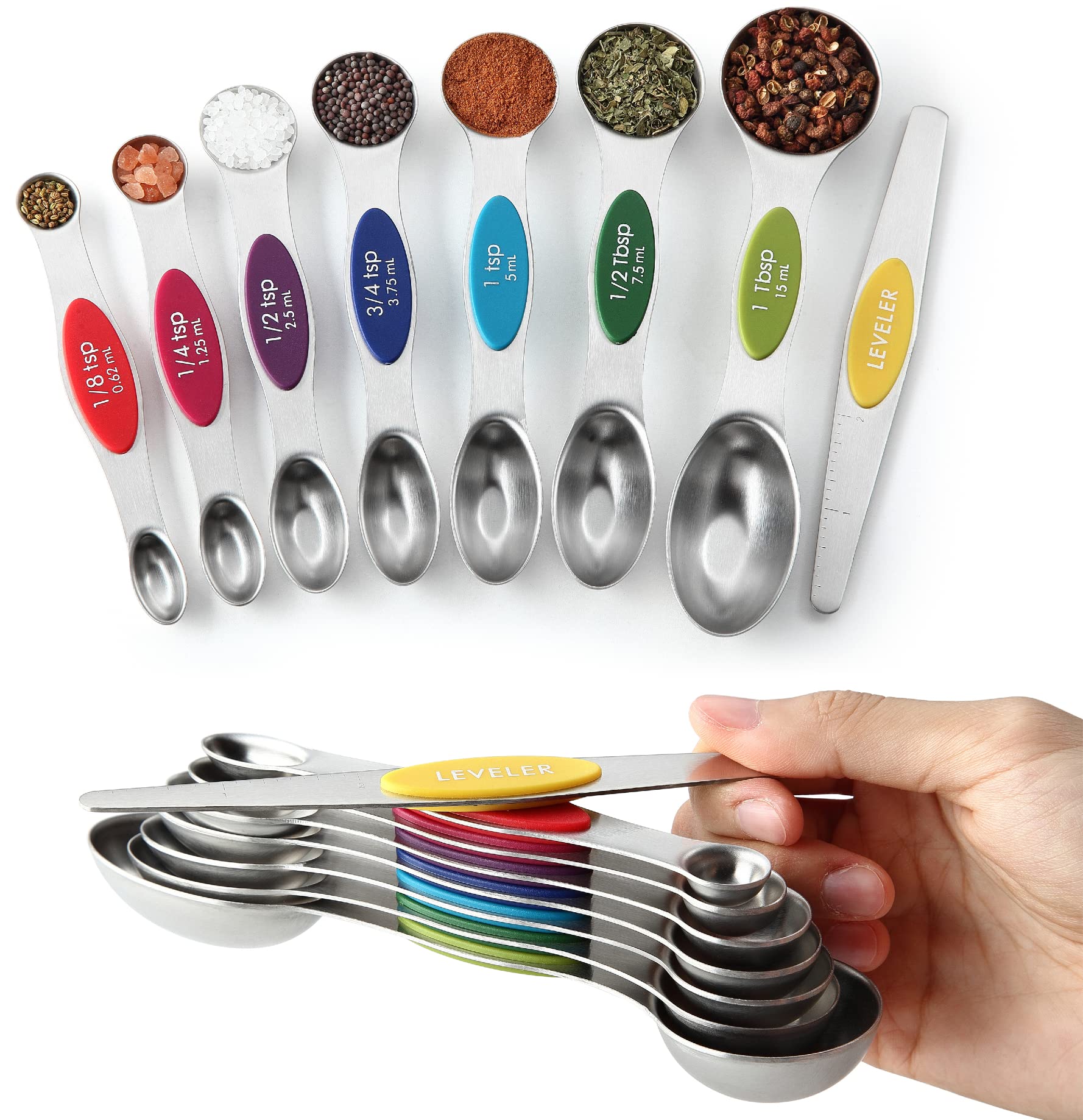 Spring Chef 8-piece multicolor measuring spoons with leveler for precise baking