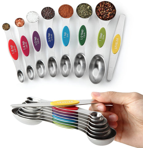 Spring Chef 8-piece multicolor measuring spoons with leveler for precise baking