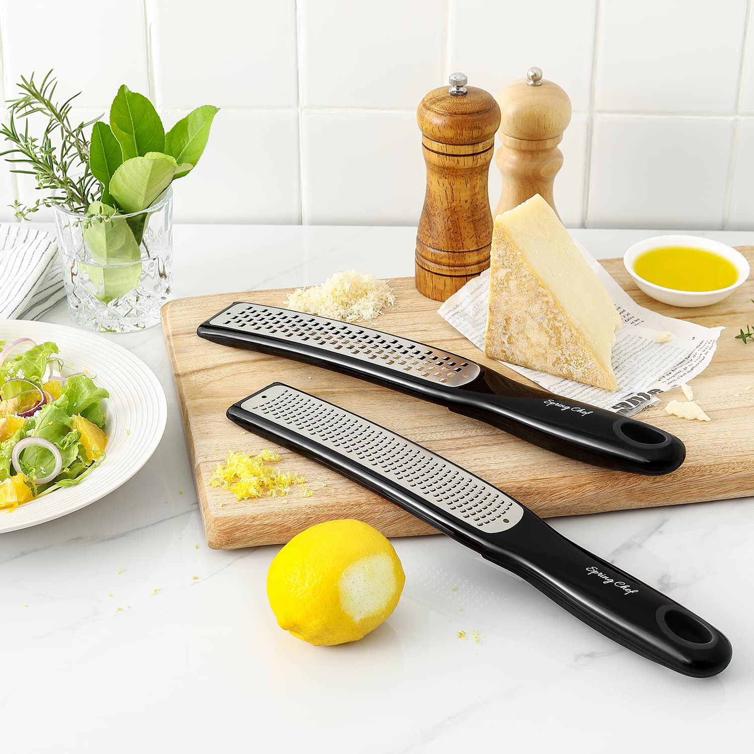 Spring Chef black finish complements modern kitchens.