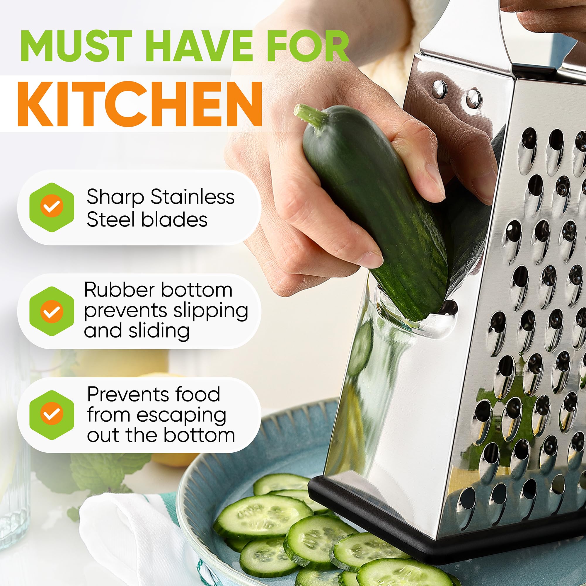 Spring Chef Coarse Grating Face for quick cheese and potato shredding.