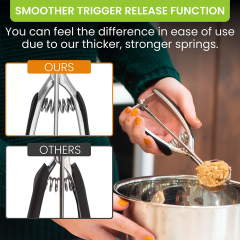 Spring Chef ergonomic-handle scoop provides comfortable grip during long bakes.