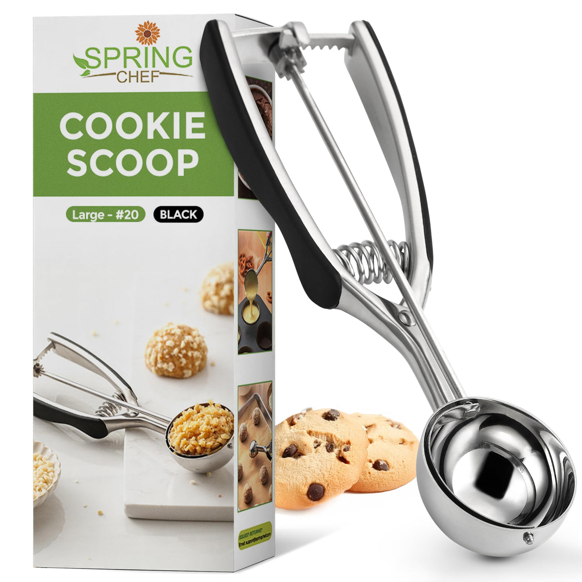 Spring Chef cookie scoop with trigger release for uniform, bakery-quality cookies.