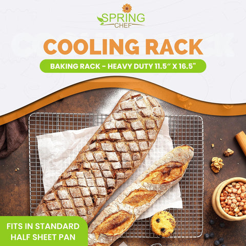 Spring Chef cooling rack on half-sheet pan showing proper fit.