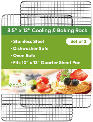 Spring Chef cooling rack 8.5x12 inch size shown for oven use and even air circulation