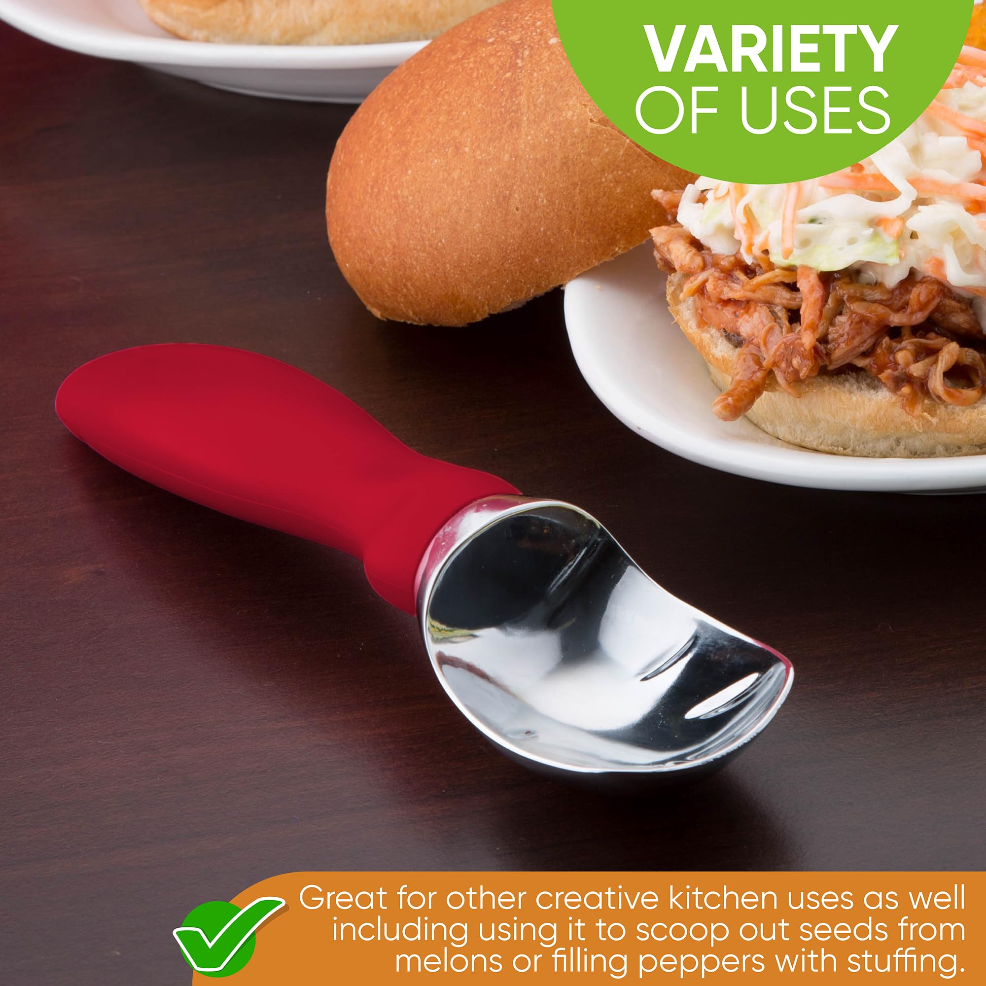 Spring Chef soft grip handle stays comfortable even with hard-packed ice cream