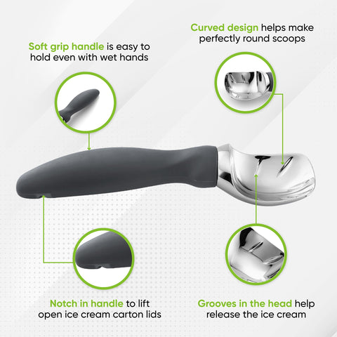 Spring Chef dishwasher-safe ice cream scoop cleans up quickly after use.