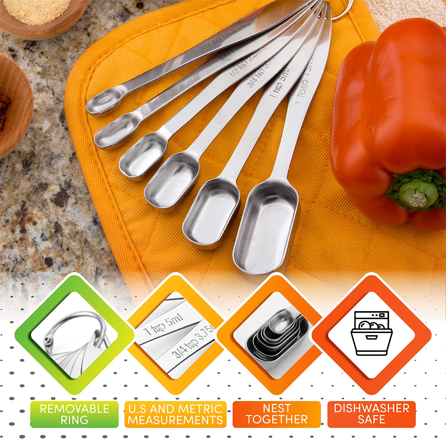 Spring Chef dishwasher-safe measuring spoons simplify cleanup after cooking and baking.