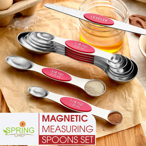 Spring Chef magnetic spoons attach to each other for organized, space-saving storage.