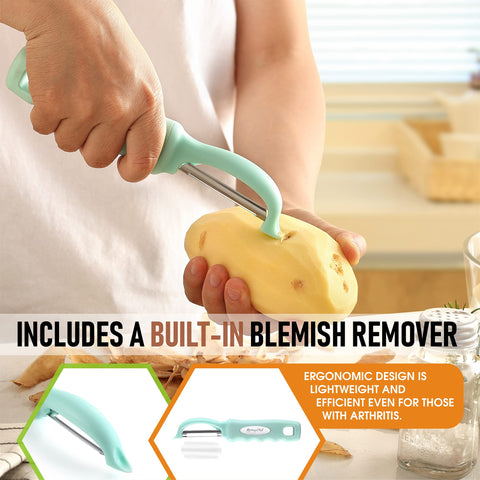 Dishwasher-safe Spring Chef peeler for easy cleanup after cooking.