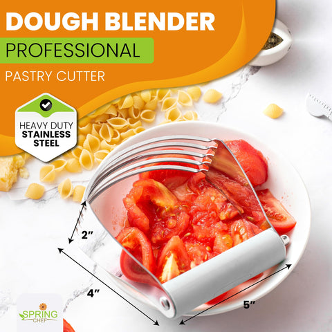 Spring Chef dough blender demonstrates butter-cutting action for flaky dough.