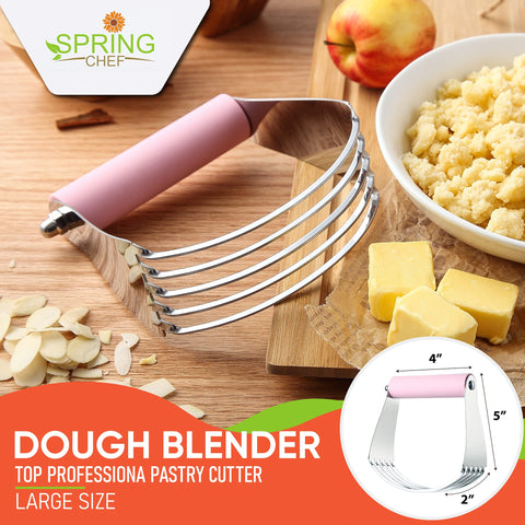 Spring Chef Pink Lemonade dough blender in hand over bowl for flaky pastry.