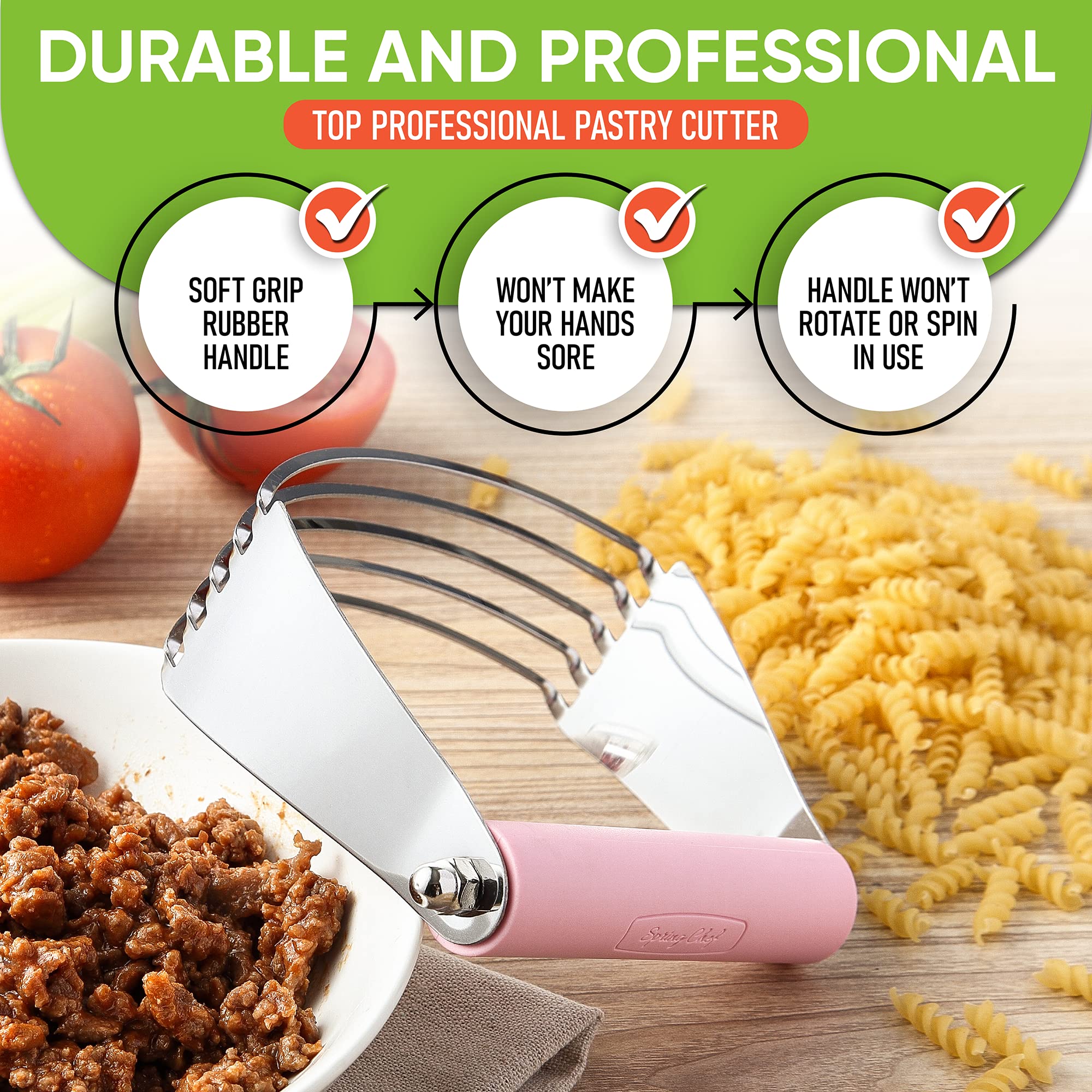 Spring Chef dough blender soft-grip handle for comfortable long use.