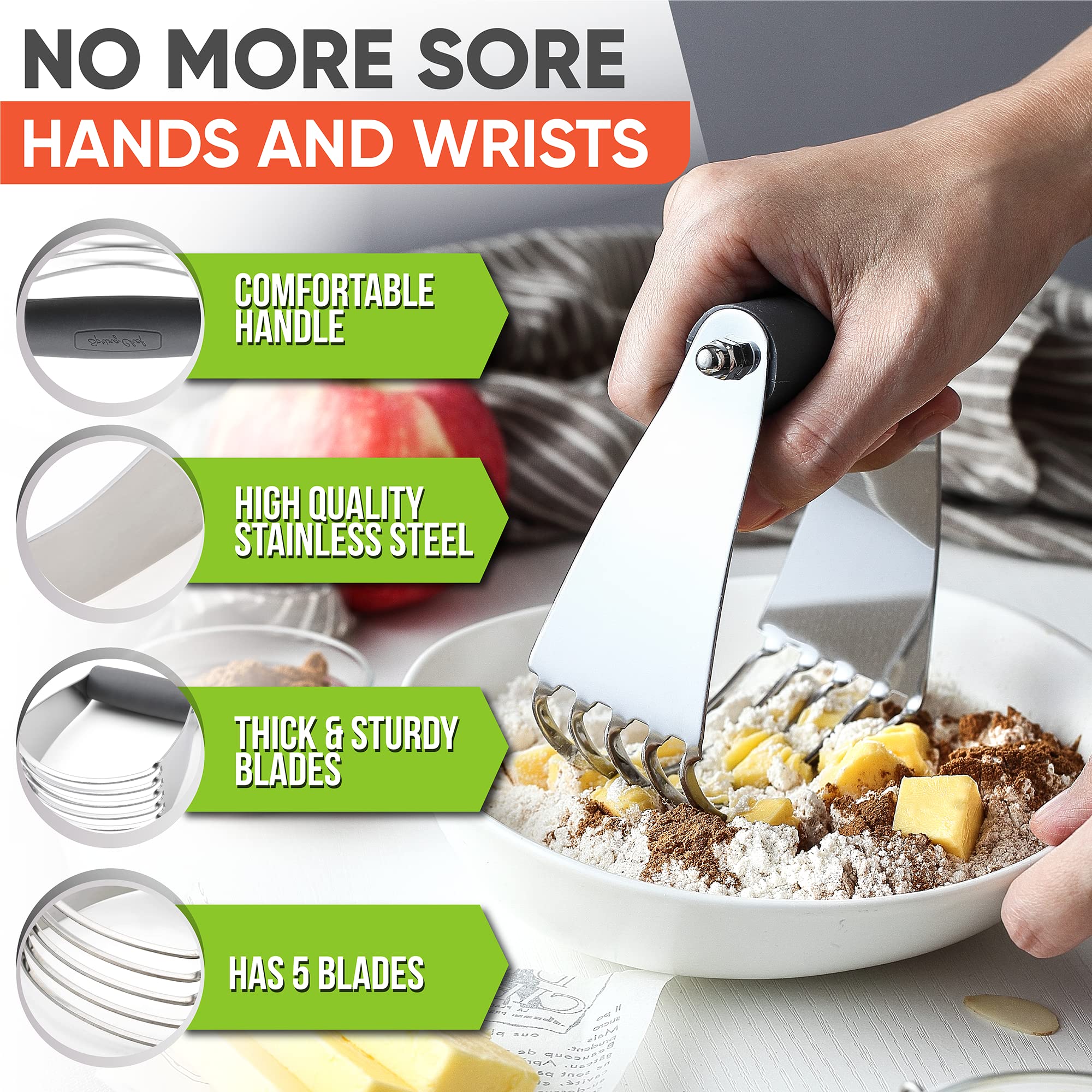 Spring Chef soft grip handle on the blender provides comfortable support during long sessions.