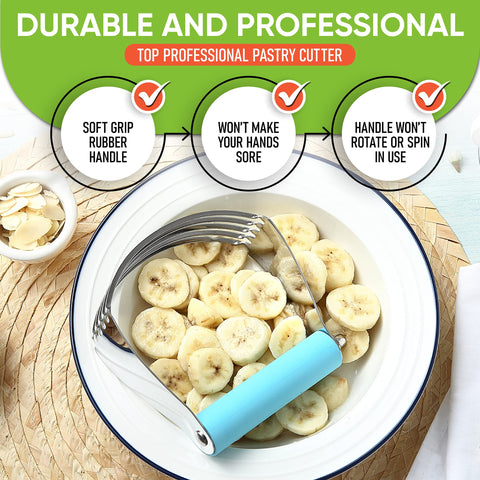 Spring Chef dough blender stainless-steel-blades cut cold butter cleanly.