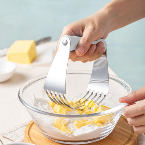 Spring Chef dough blender stores neatly on the countertop for ready use.