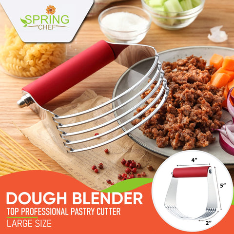 Spring Chef Dough Blender with thick blades blends cold butter quickly for even texture.