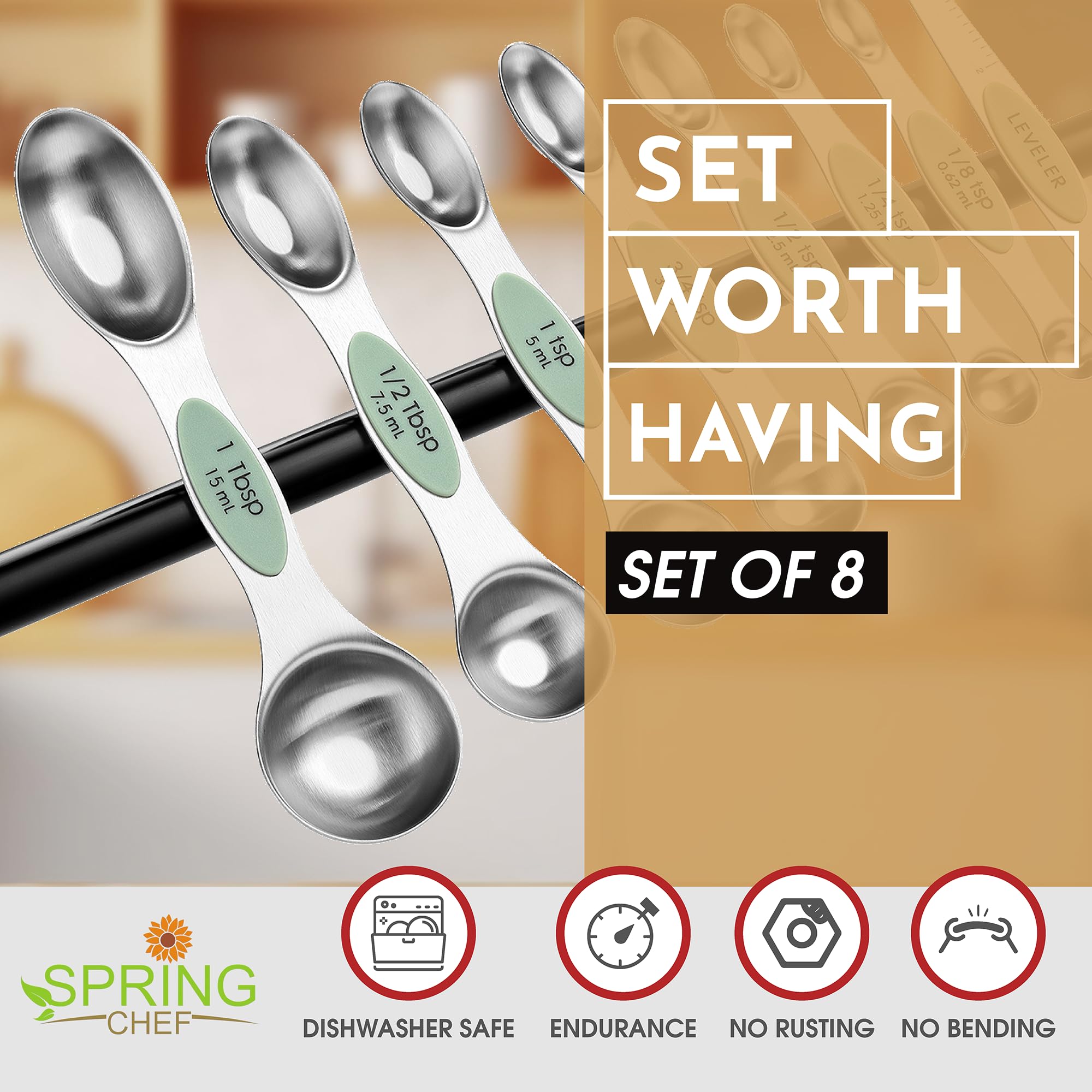 Spring Chef dual-sided spoons with narrow oval end for spice jars