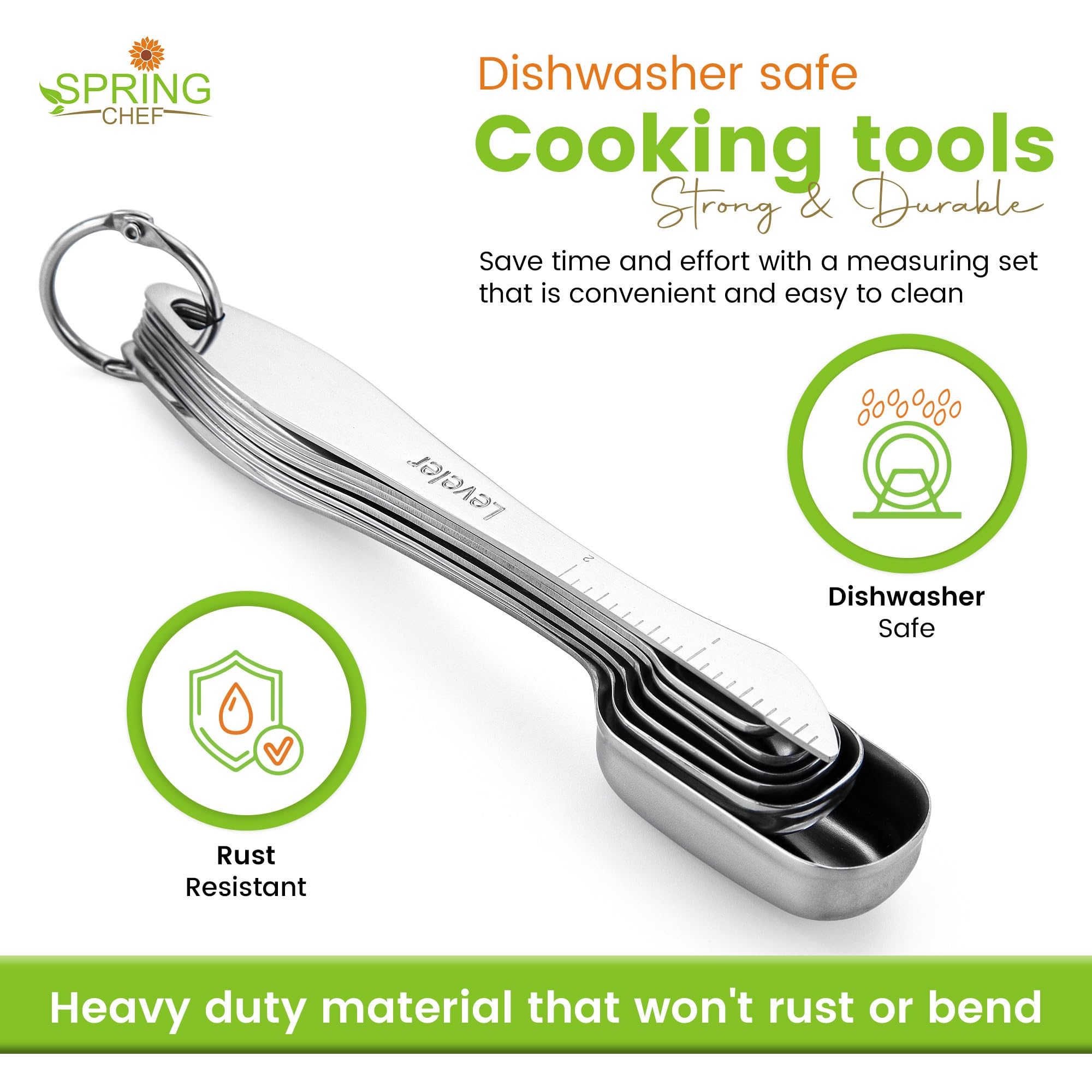 Spring Chef durable rust-proof stainless steel withstands daily kitchen use.