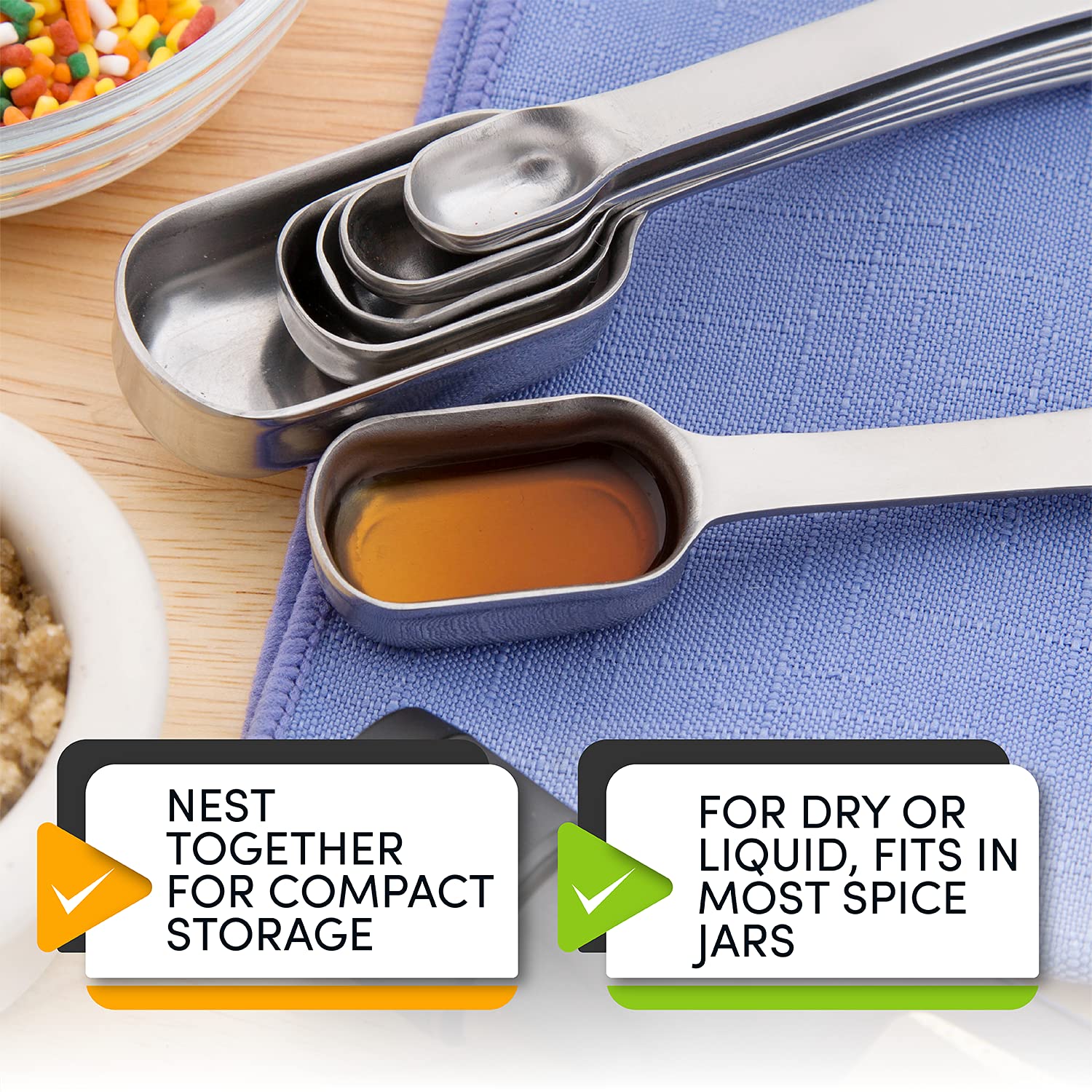 Spring Chef spoons feature engraved measurements for easy reading and longevity.