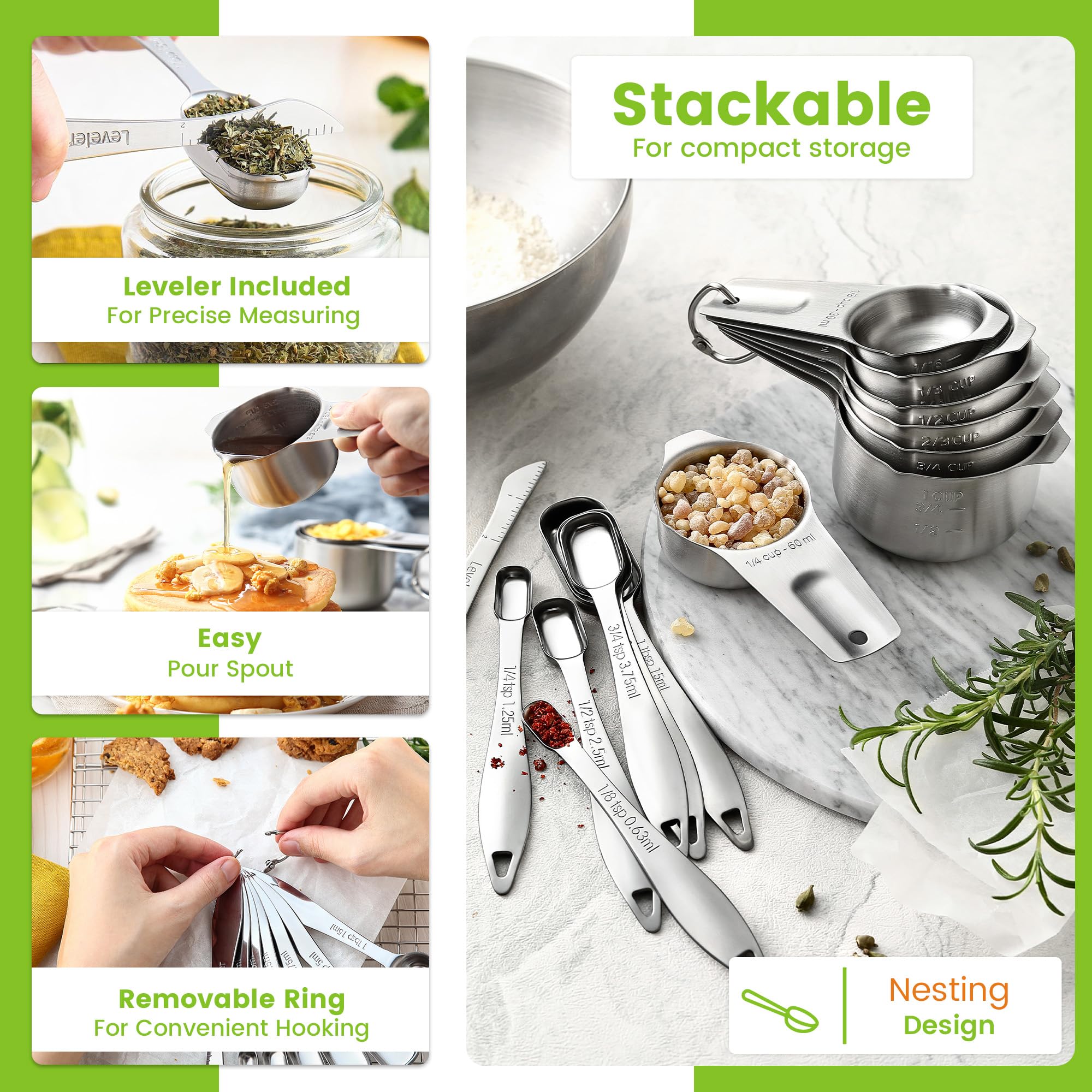 Spring Chef engraved US and metric markings stay clear after multiple uses.