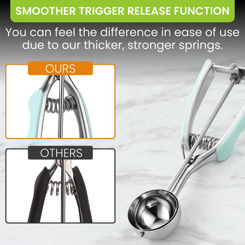 Spring Chef ergonomic handle offers comfortable grip during scooping.