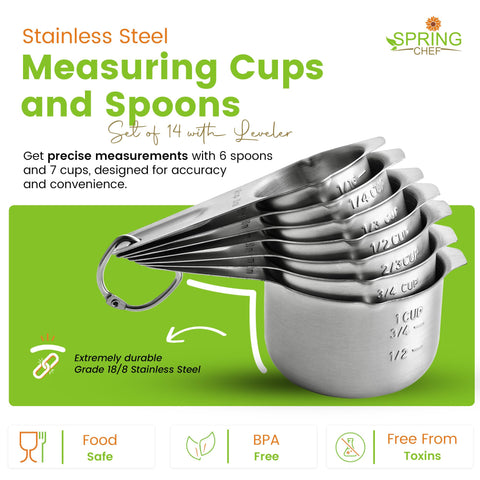 Spring Chef ergonomic long-handle spoons for comfortable scooping and leveling.
