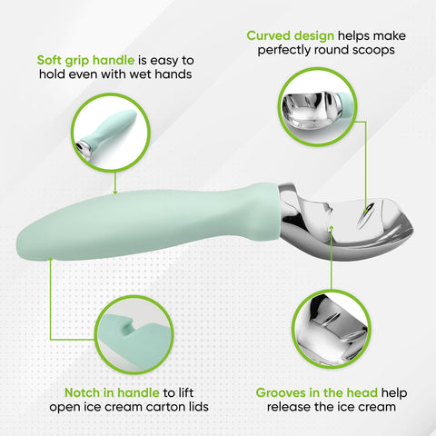Spring Chef ergonomic soft-grip handle reduces hand fatigue while scooping.