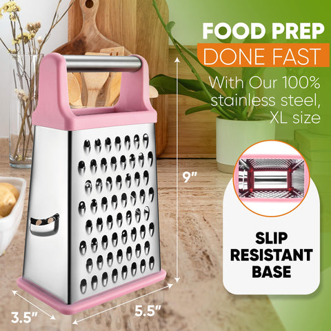 Spring Chef extra-wide grater design speeds cheese prep.